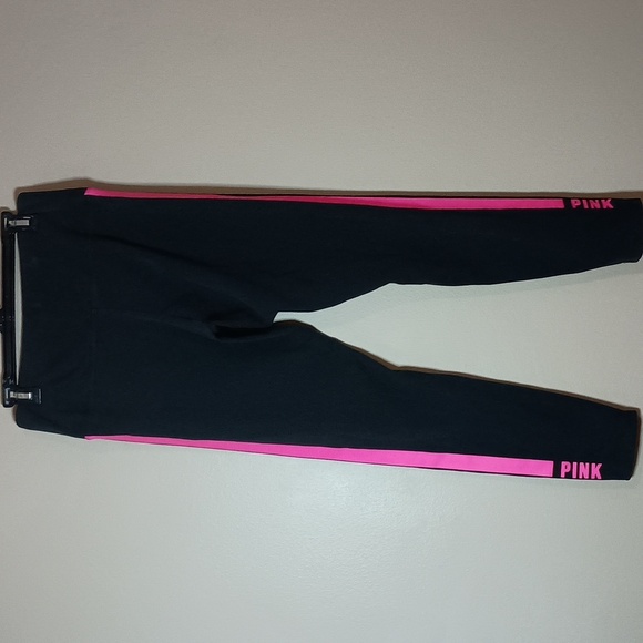 PINK Victoria's Secret Black Leggings with Neon Pink Stripe and PINK Lettering - Picture 4 of 8